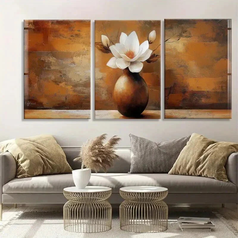 3pcs Magnolia Flower Vase Elegant White Perfect Wall Art Set Canvas Framed 40x60cm - High Quality Print 100% Australian Made Wall Canvas Ready to Hang
