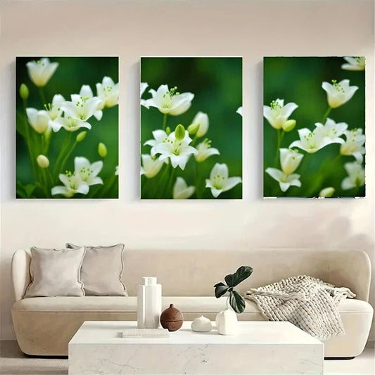 3pcs A Close-Up Of White Florals Green Leaves Metal Print Ready to Hang Art