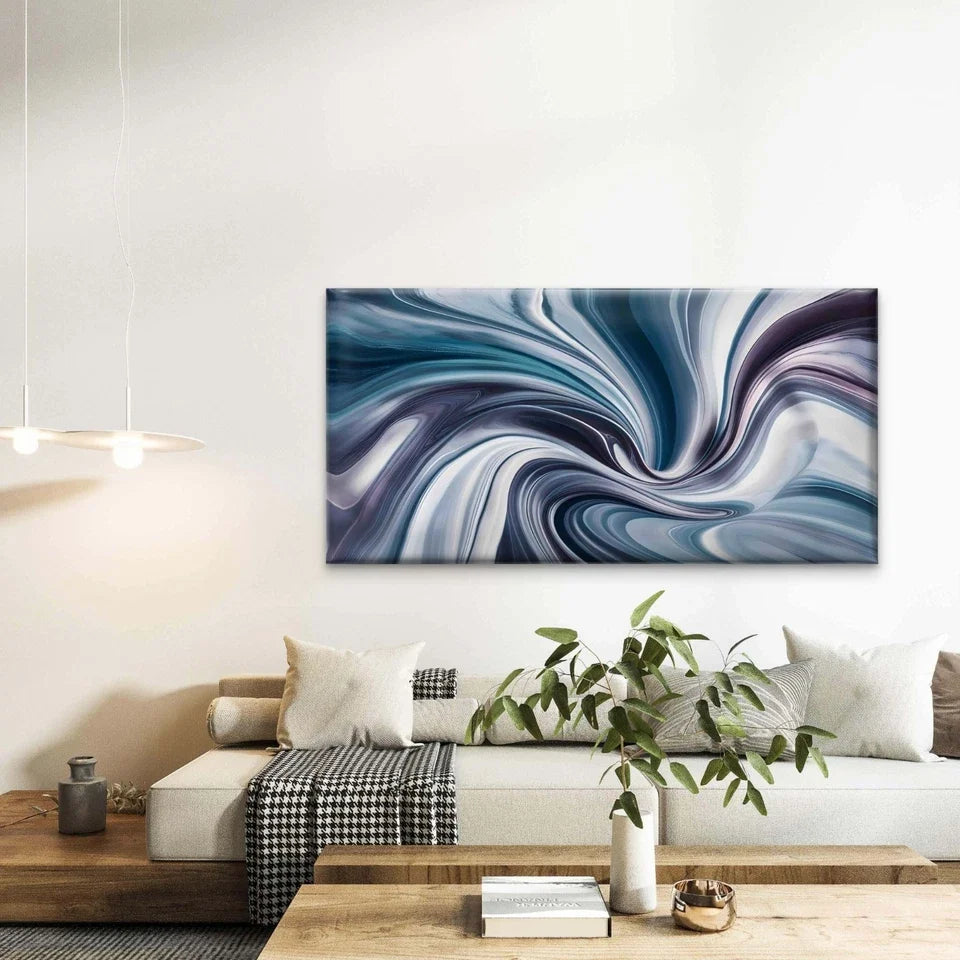 Blue White Abstract With Waves Wall Art Canvas Office Home Room Framed 120x60cm