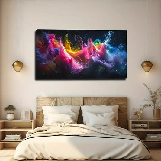 Vibrant Abstract Glowing Stars Wall Art Canvas Office Home Room Framed 120x60cm