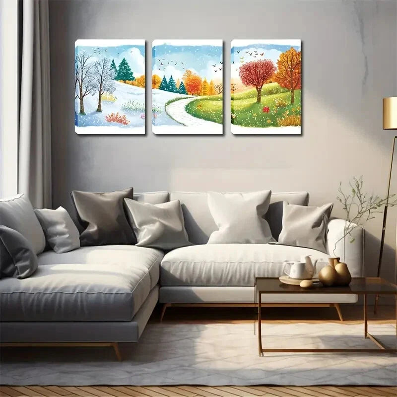 3pcs Trees Covered with Snow In A Refreshing Wall Art Set Canvas Framed 40x60cm - High Quality Print 100% Australian Made Wall Canvas Ready to Hang