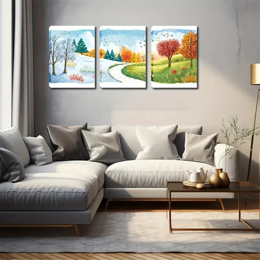 3pcs Trees Covered with Snow In A Refreshing Wall Art Set Canvas Framed 40x60cm - High Quality Print 100% Australian Made Wall Canvas Ready to Hang