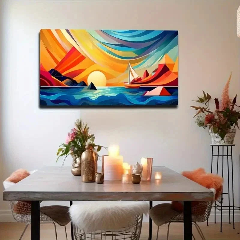 Abstract Ocean & Sailing Ship Wall Art Canvas Office Home Room Framed 120x60cm