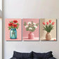 3pcs Flower Vase Designs in Blue, Pink, and Beige Metal Print Ready to Hang Art