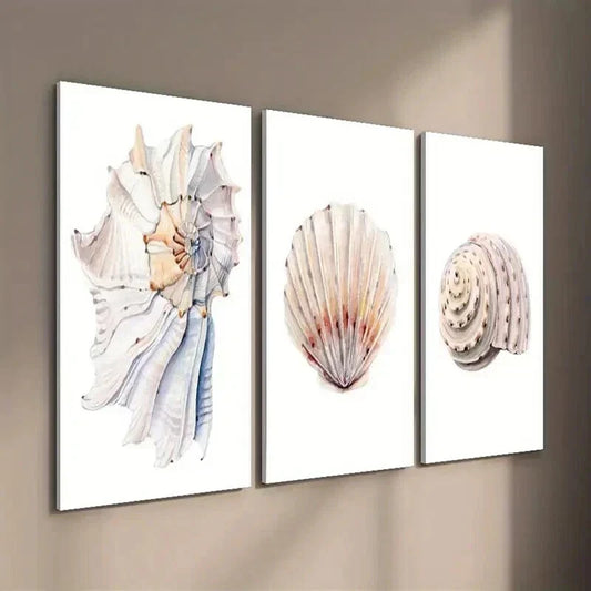 3pcs Polygonal Fan-Shaped Pattern Seashell Wall Art Set Canvas Framed 40x60cm - High Quality Print 100% Australian Made Wall Canvas Ready to Hang
