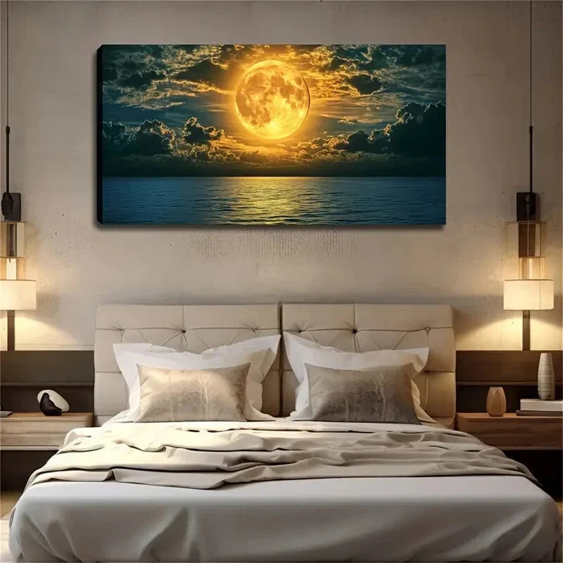 Moonlit Ocean Reflection Décor Wall Art Canvas Office Home Room Framed 120x60cm