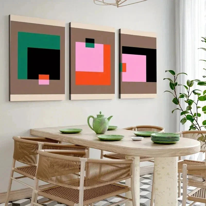 3pcs Abstract Geometric Trendy Pink Blocks Wall Art Set Canvas Framed 40x60cm - High Quality Print 100% Australian Made Wall Canvas Ready to Hang