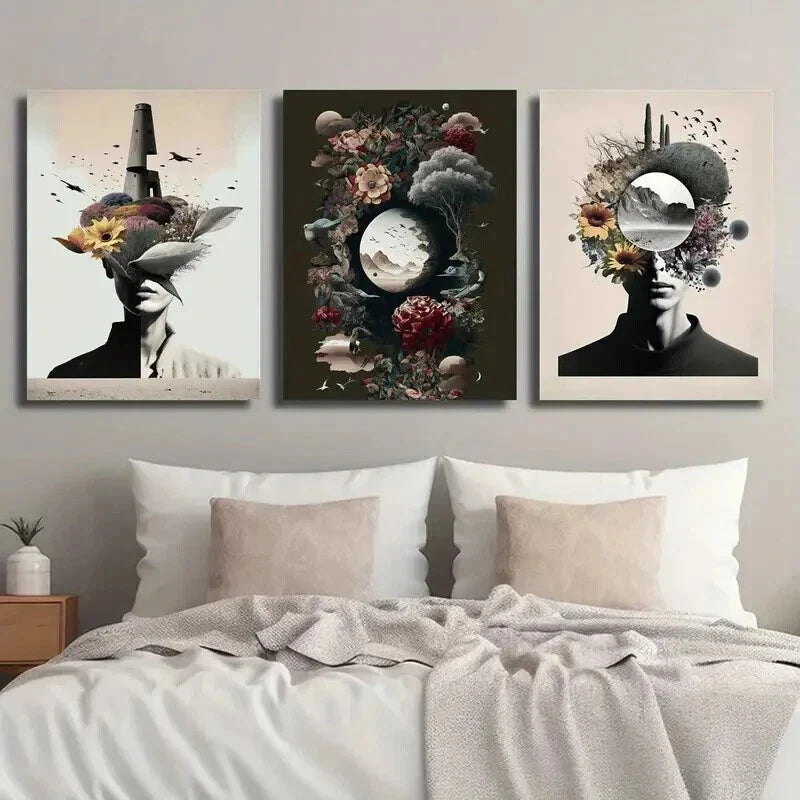 3pcs Head Portraits with Flower & Nature Wall Art Set Canvas Framed 40x60cm - High Quality Print 100% Australian Made Wall Canvas Ready to Hang