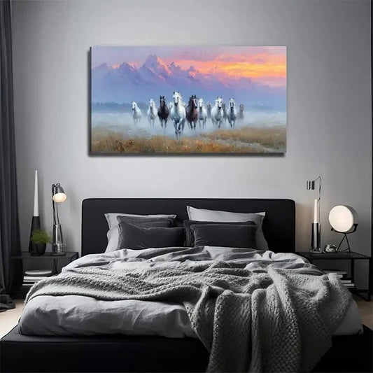 Majestic Horse Herd In Pastoral Wall Art Canvas Office Home Room Framed 120x60cm