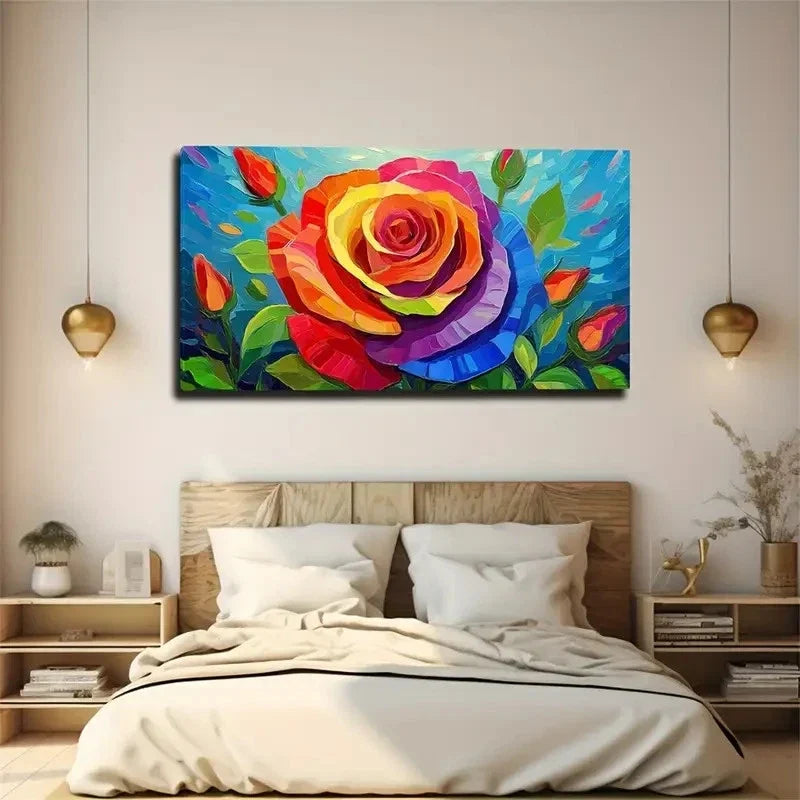 Vibrant Rose Colorful Floral Wall Art Canvas Office Home Room Framed 80x45cm