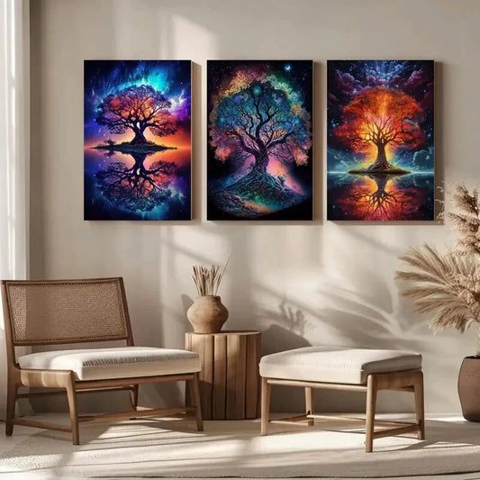 3pcs Vibrant Tree Colorful Nature Modern LandscapeMetal Print Ready to Hang Art