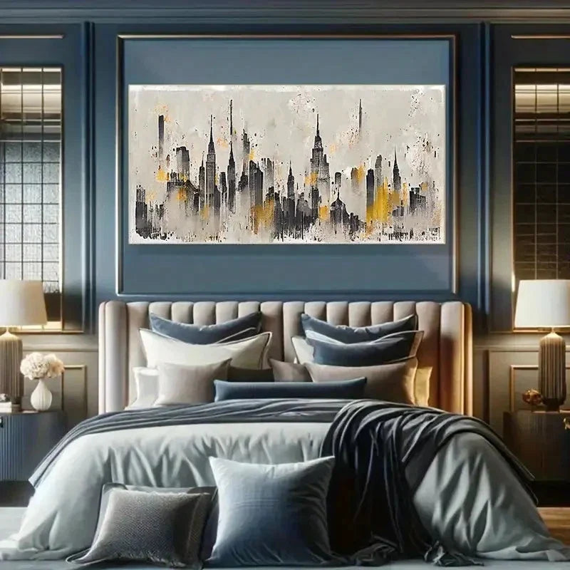 Modern Cityscape Mural Neutral Wall Art Canvas Office Home Room Framed 80x45cm