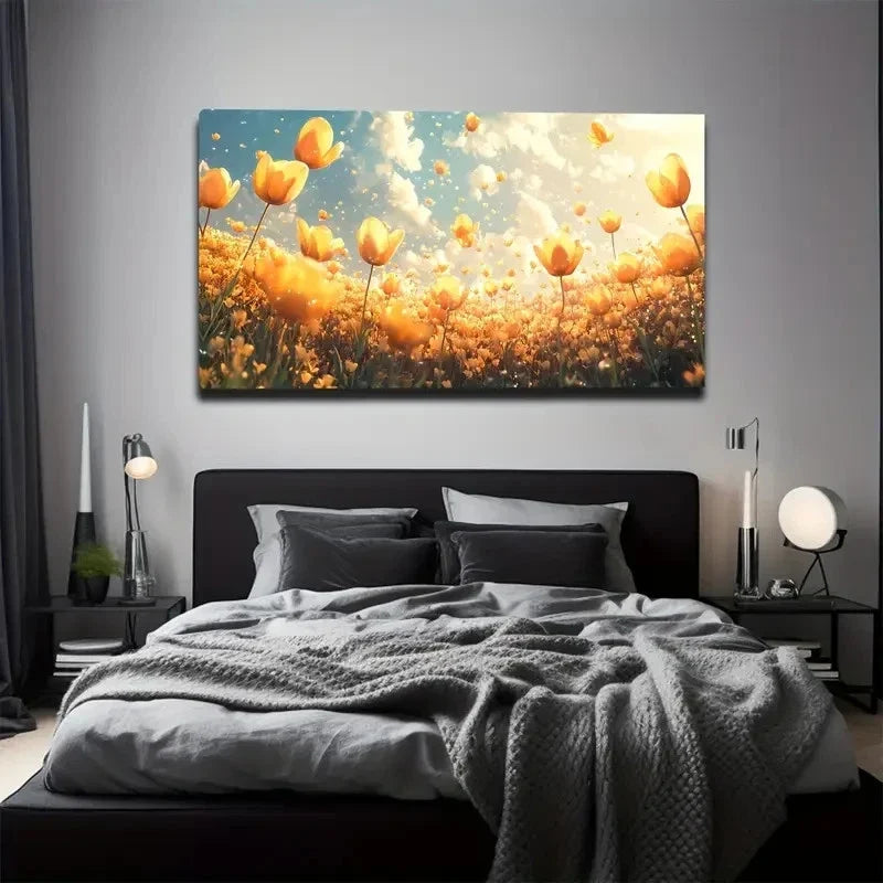 Sunflower Field & Blue Sky Wall Art canvas office home room framed 120x60cm