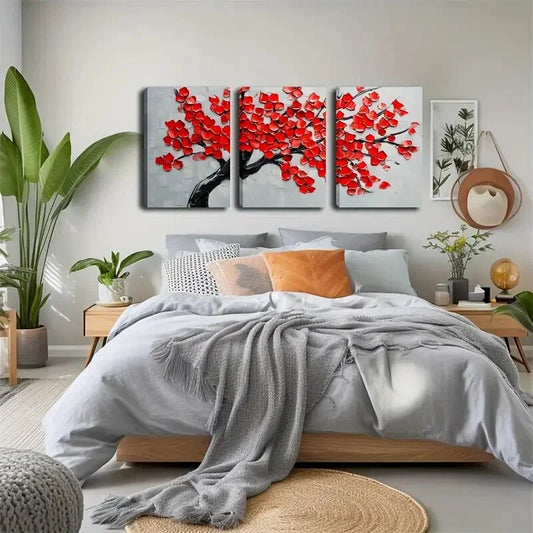 3pcs  Red Leaf Vintage Style  Wall Art Set Canvas Framed 40x60cm - High Quality Print 100% Australian Made Wall Canvas Ready to Hang