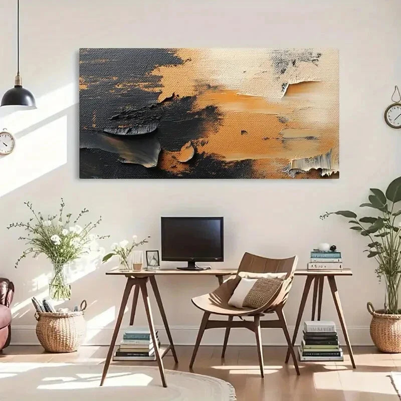 Black and Brown Rough Strokes Wall Art Canvas Office Home Room Framed 80x45cm