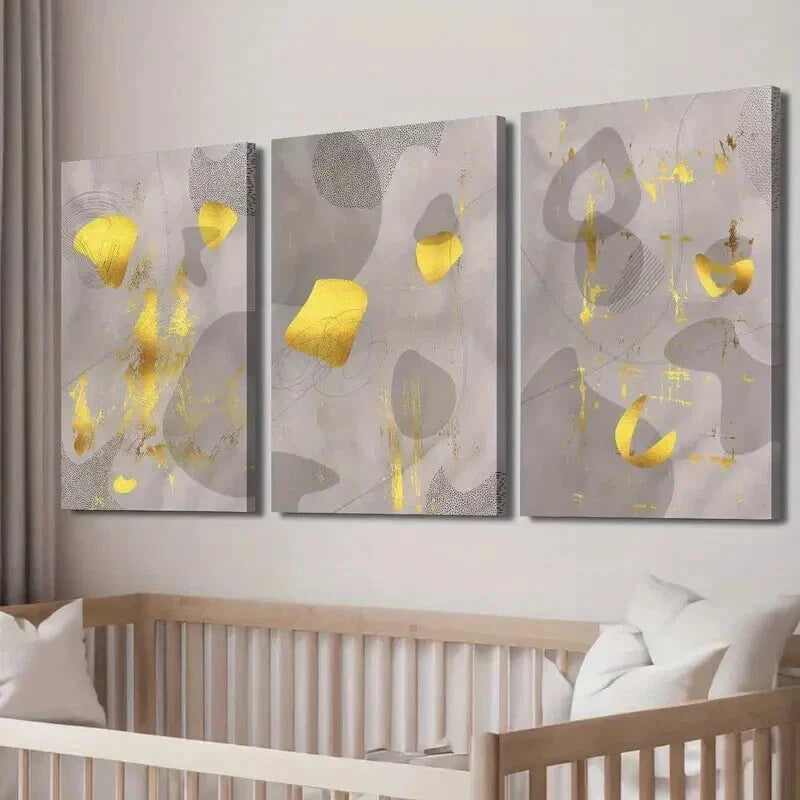 3pcs Medieval Golden And Brown Shapes Wall Art Set Canvas Framed 40x60cm - High Quality Print 100% Australian Made Wall Canvas Ready to Hang