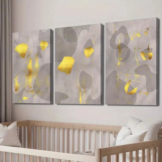 3pcs Medieval Golden And Brown Shapes Wall Art Set Canvas Framed 40x60cm - High Quality Print 100% Australian Made Wall Canvas Ready to Hang