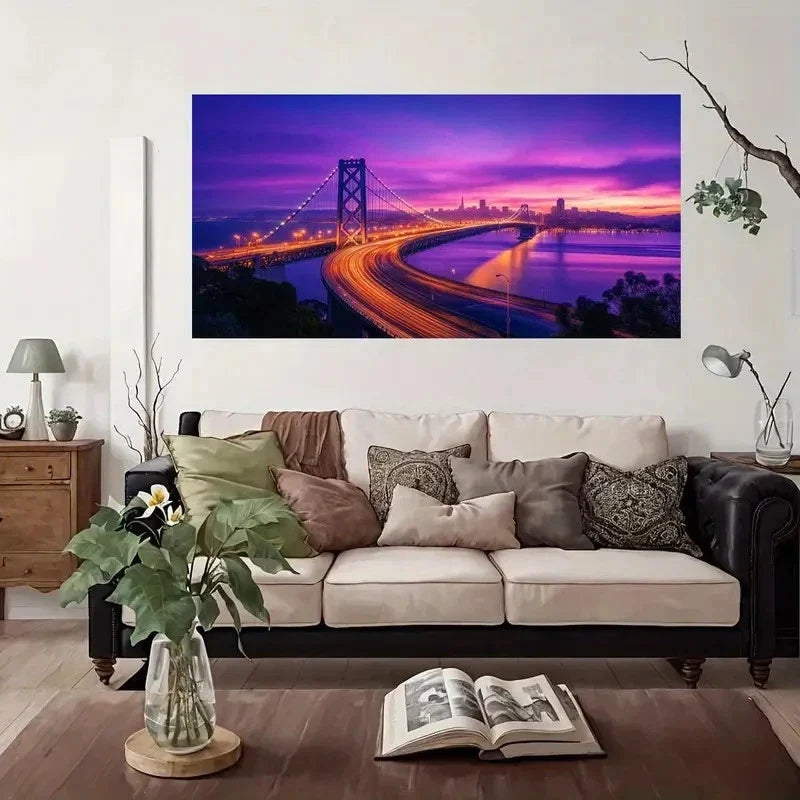 Golden Gate Bridge Sunset Wall Art Canvas Office Home Room Framed 80x45cm
