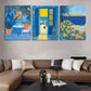 3pcs Mediterranean Blue Yellow Garden Perfect Wall Art Set Canvas Framed 40x60cm - High Quality Print 100% Australian Made Wall Canvas Ready to Hang