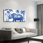 A Blue Line Outline Rhinoceros Wall Art Canvas Office Home Room Framed 120x60cm