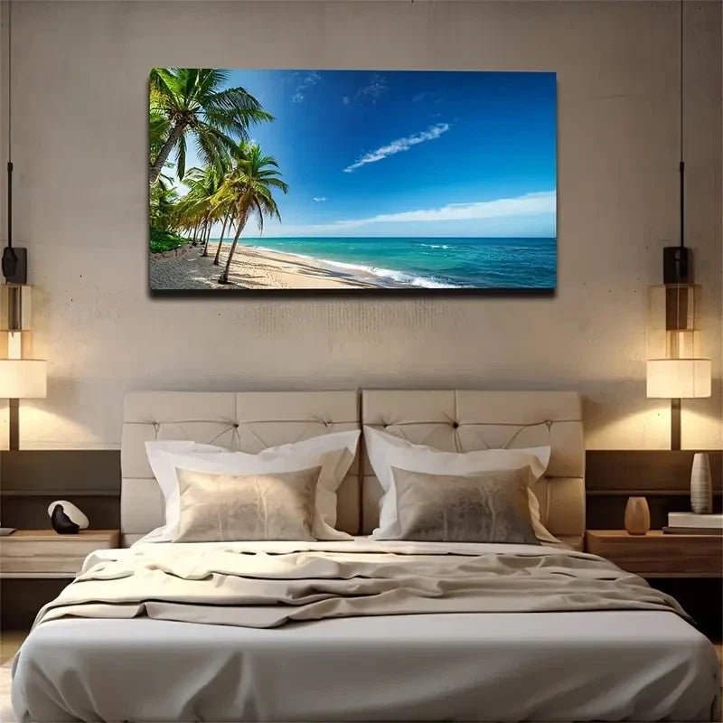 Beach Side Neat Coconut Tree Wall Art Canvas Office Home Room Framed 120x60cm