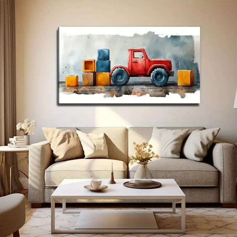 Toy Car Building Blocks Wall Art Canvas Office Home Room Framed 80x45cm