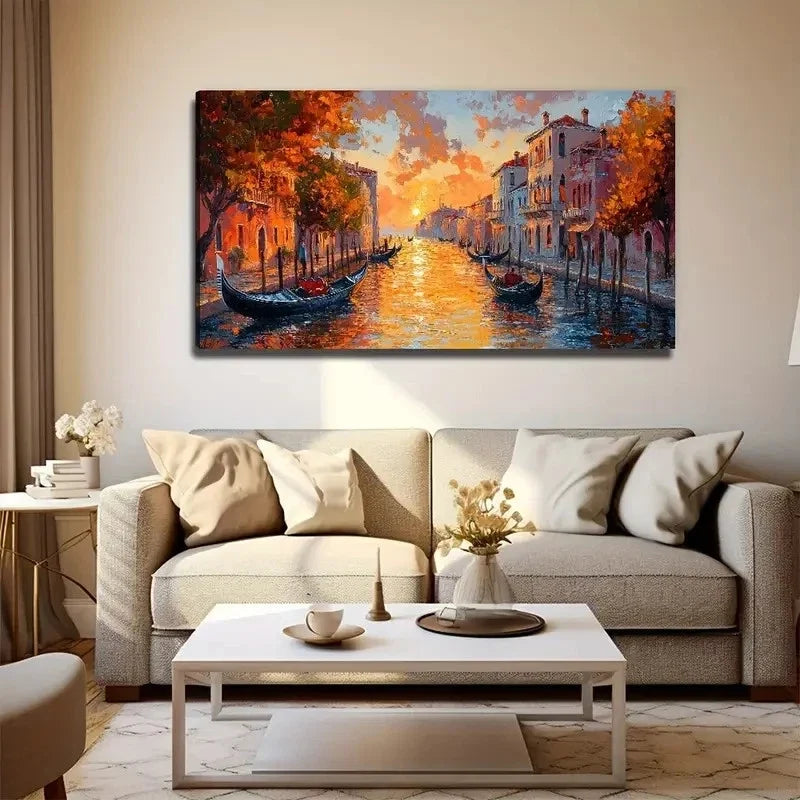 Sunset Gondola Serene Wall Art Canvas Office Home Room Framed 120x60cm