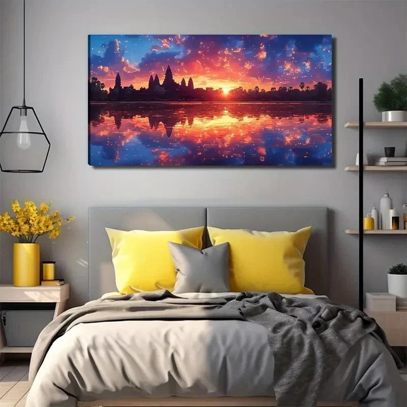 Sunset River Perfect Wall Art Canvas Office Home Room Framed 80x45cm