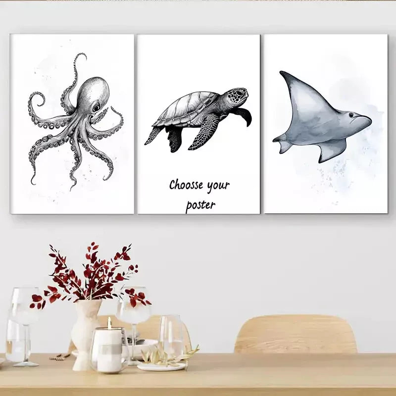 3pcs  Marine Life Triptych Wall Art Set Canvas Framed 40x60cm - High Quality Print 100% Australian Made Wall Canvas Ready to Hang