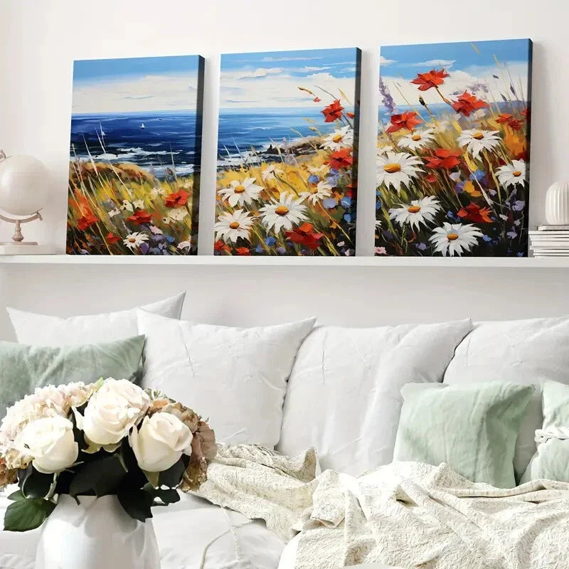 3pcs Abstract Geometric Florals Beach Scenery Wall Art Set Canvas Framed 40x60cm - High Quality Print 100% Australian Made Wall Canvas Ready to Hang