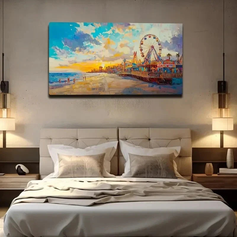 Vibrant Beach Scene Décor Wall Art Canvas Office Home Room Framed 120x60cm