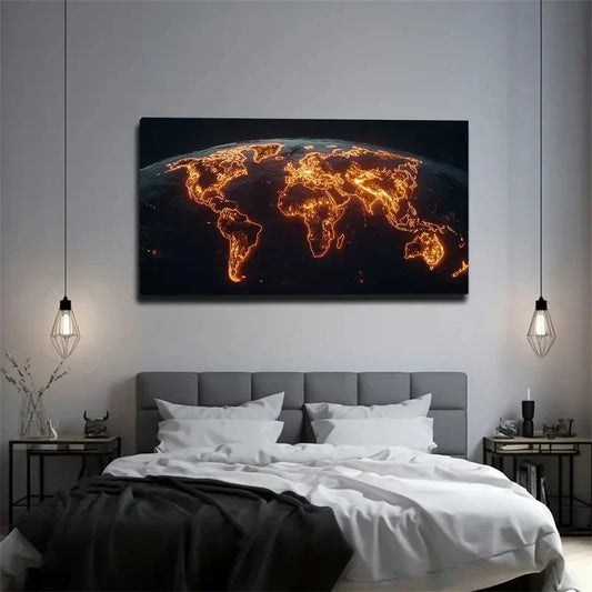 Earth At Night Scene Décor Wall Art Canvas Office Home Room Framed 120x60cm