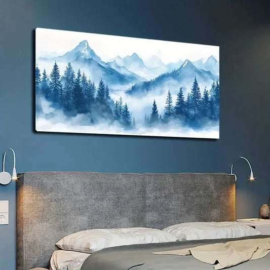 Serene Blue Toned Peaks Wall Art canvas office home room framed 120x60cm