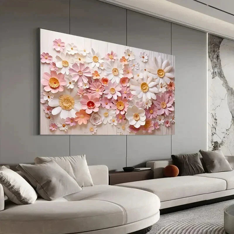 Flower Background Pink wall canvas office home room framed 80x45cm