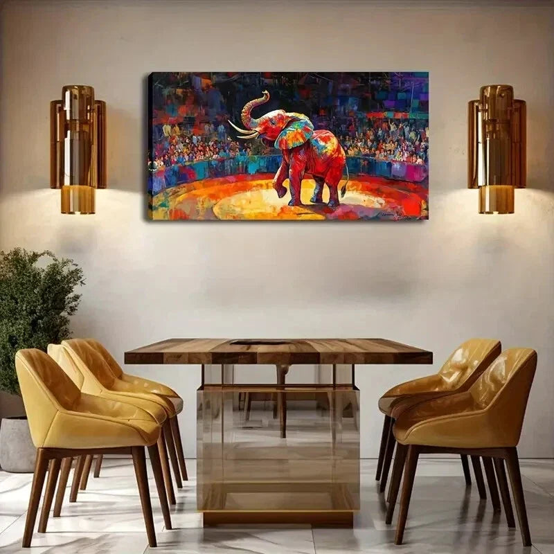 Colorful Elephant Circus Ring Wall Art Canvas Office Home Room Framed 120x60cm