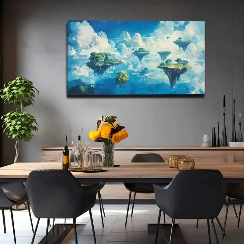 Floating Island Group Nature Wall Art Canvas Office Home Room Framed 120x60cm
