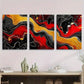 3pcs Black, Red, and Golden Fluid Art with Bold Metal Print Ready to Hang Art