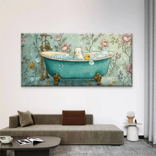Rubber Duck in Floral Bubble Wall Art Canvas Office Home Room Framed 80x45cm