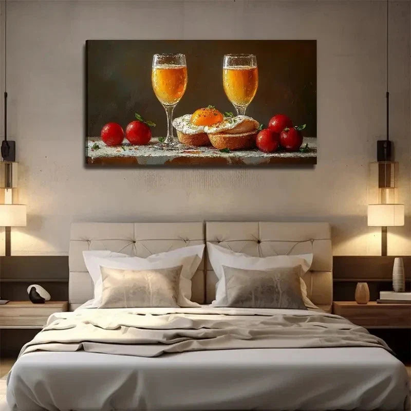 Appetizing Beer Glasses Tomato Wall Art Canvas Office Home Room Framed 120x60cm