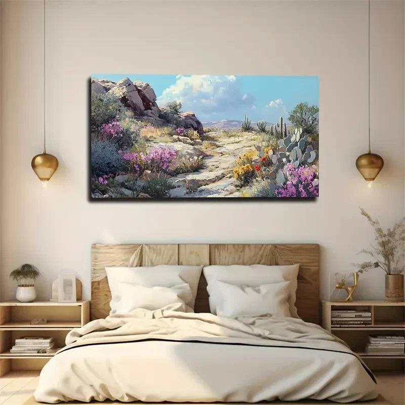 Mountain Pathway And Wildflower Wall Art Canvas Office Home Room Framed 120x60cm