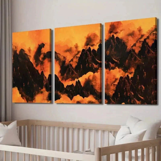 3pcs Volcano Erupting in Mountains Wall Art Set Canvas Framed 40x60cm - High Quality Print 100% Australian Made Wall Canvas Ready to Hang