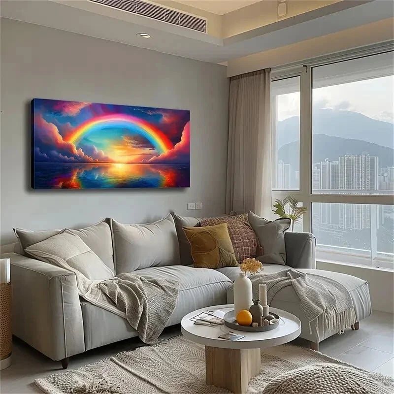 Vibrant Rainbow Sky Serene Wall Art Canvas Office Home Room Framed 120x60cm