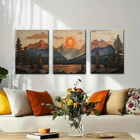 3pcs Mountain Sunset Landscape Nature Perfect Wall Art Set Canvas Framed 40x60cm - High Quality Print 100% Australian Made Wall Canvas Ready to Hang