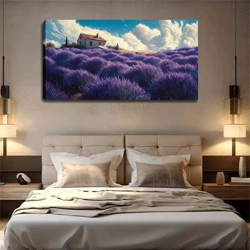 A Small House Lavender Field Wall Art Canvas Office Home Room Framed 120x60cm