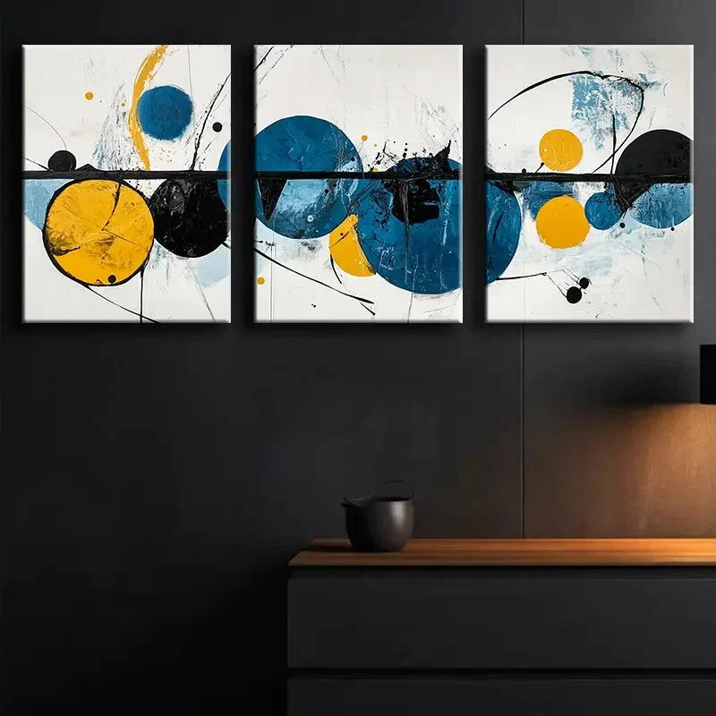 3pcs Abstract Blue and Black Modern Perfect Wall Art Set Canvas Framed 40x60cm - High Quality Print 100% Australian Made Wall Canvas Ready to Hang