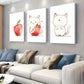 3pcs Adorable Cat and Apple Watercolor l Wall Art Set Canvas Framed 40x60cm - High Quality Print 100% Australian Made Wall Canvas Ready to Hang