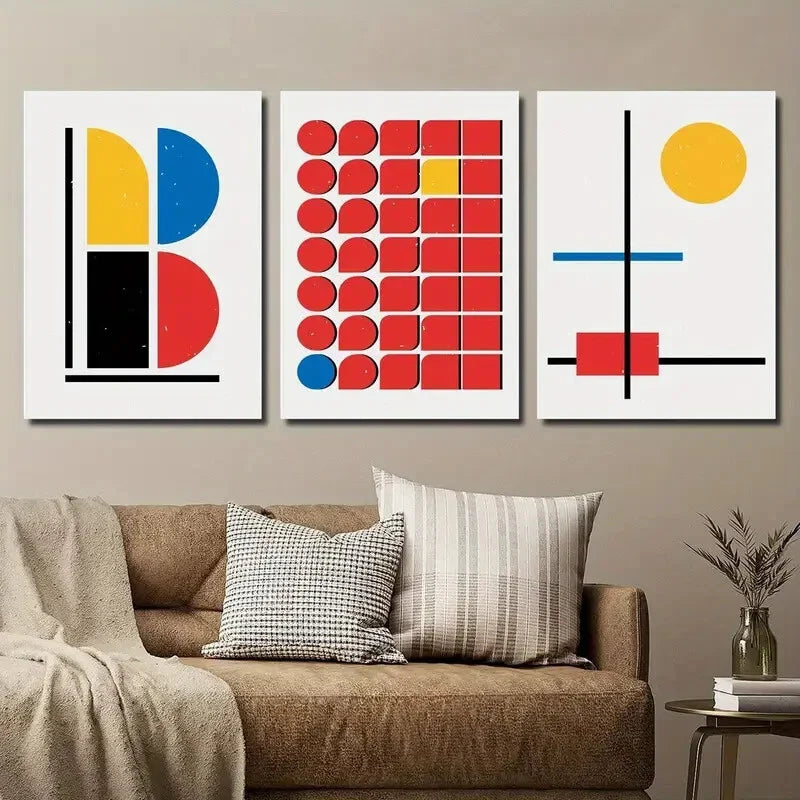 3pcs Blue and Yellow Creative Shapes Wall Art Set Canvas Framed 40x60cm - High Quality Print 100% Australian Made Wall Canvas Ready to Hang