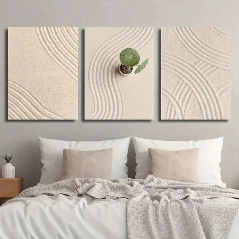 3pcs Japanese Courtyard Zen Meditation Decor Wall Art Set Canvas Framed 40x60cm - High Quality Print 100% Australian Made Wall Canvas Ready to Hang
