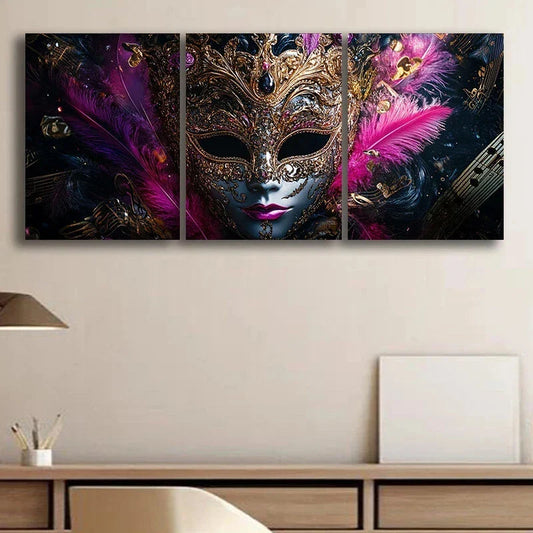 3pcs Fantasy Crown Face Mask Pink Wings Metal Print Ready to Hang Art