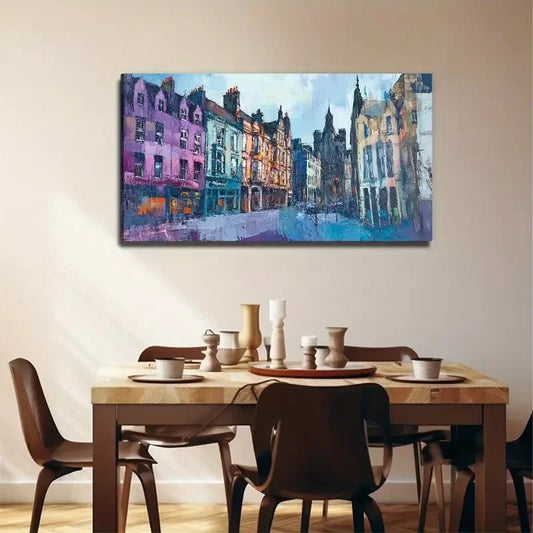 Vibrant City Street Wall Art Canvas Office Home Room Framed 80x45cm